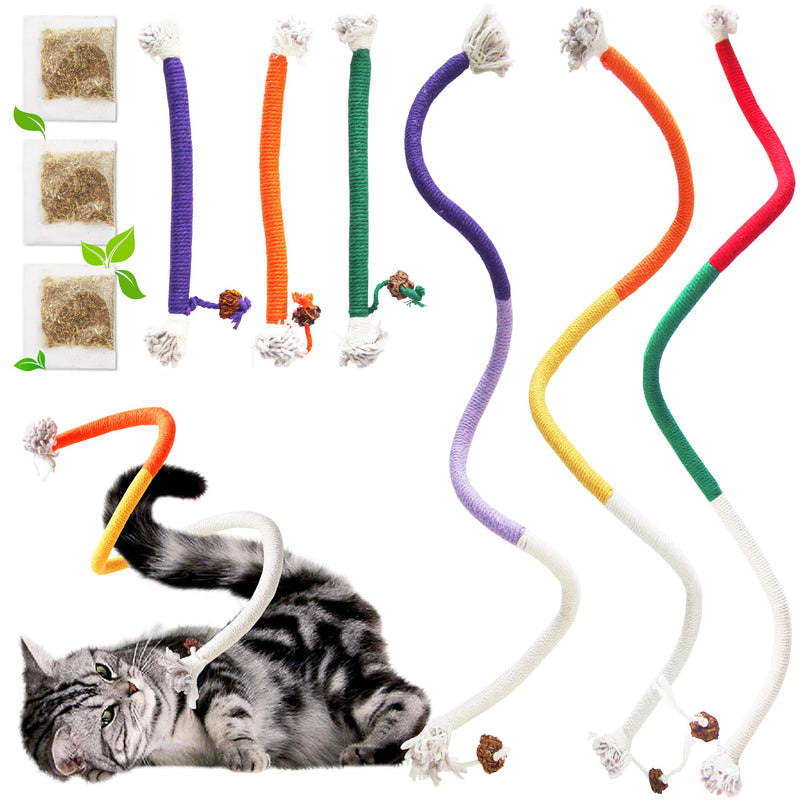 Cat Chew Toys 6PCS Sisal Ropes Plus 3 Bags of Catnip, Toys for Indoor Cats Teeth Cleaning Toys for Kitten, Bite Resistant Catnip Toys Interactive Cat Nip Kitty Kicker Toys for All Breeds - PawsPlanet Australia