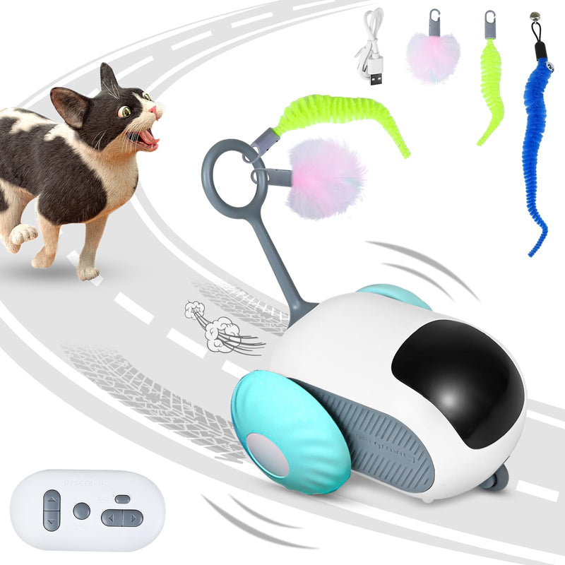 Remote Control Smart Electric Cat Toy Car, Interactive Cat Toys for Indoor Cats, Teazys Cat Toy Turbo Tail 2.0, Automatic Moving Mouse Cat Chase Toys for Bored Indoor Adult Cats Kittens White - PawsPlanet Australia
