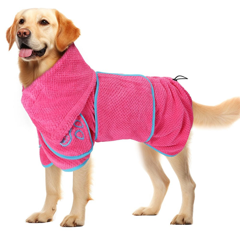 Dog Bathrobe Towel - Super Absorbent Dog Drying Coat, Warming Bath Robes for After Bath Shower Swim Walk for Small Medium Large Dogs Cats Pet XXL Fuchsia - PawsPlanet Australia