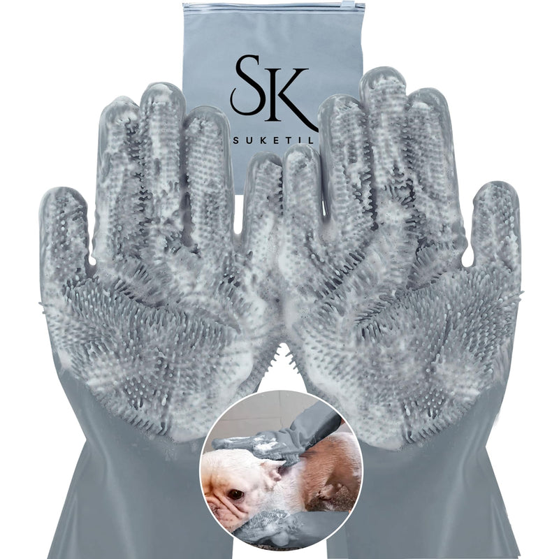 Pet grooming gloves,Dog washing gloves with High-Density Teeth with Five Finger Design to bathing and Massage for Dog Gray - PawsPlanet Australia