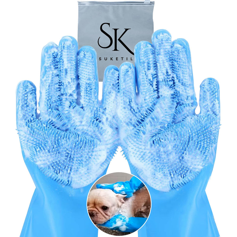 Pet grooming gloves,Dog washing gloves with High-Density Teeth with Five Finger Design to bathing and Massage for Dog Blue - PawsPlanet Australia