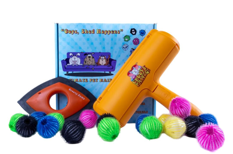 Ultimate Pet Hair Removal Kit | Car Pet Hair Removal | 18 Pet Hair Attracting Washer/Dryer Balls | Reusable Static Hair Brush | Dog Brush/Edge Cleaner | Safe and Gentle | GROOVY PAWZ - PawsPlanet Australia