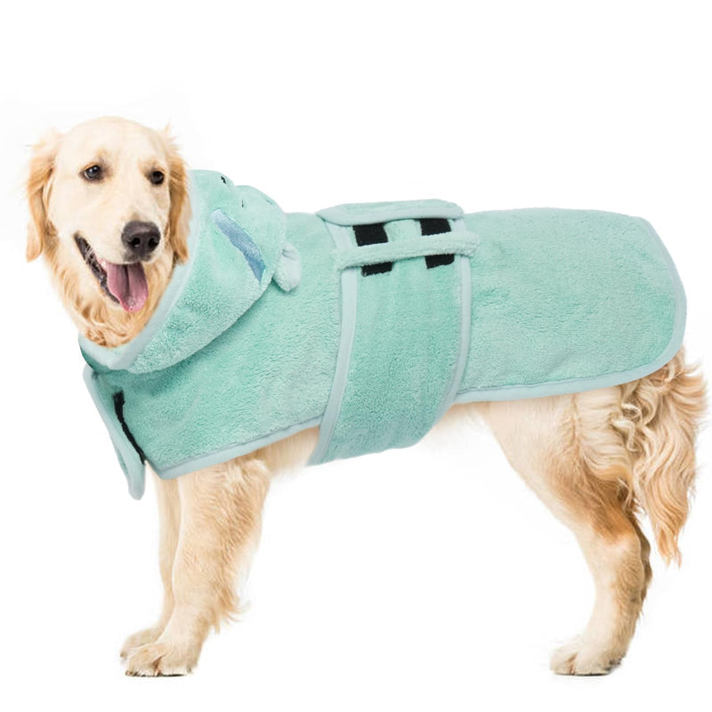 Dog Drying Coat, Microfibre Fast Absorbent Bath Towel With Magic Sticker & Belly Strap - Bathrobe for Puppy, Small, Medium, Large Dogs and Cats Extra Extra Large Green