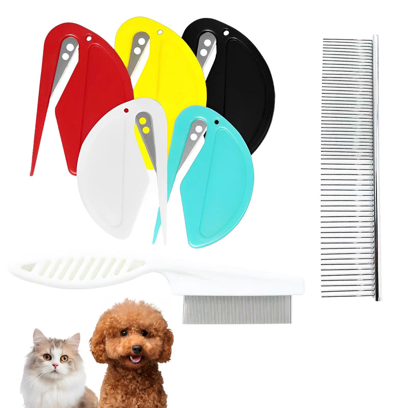 pet supplies，fur remover tool，pet knot opener，cat grooming supplies，dog grooming tools，dematting comb for cats（5 Pcs Knotting Comb for Cats +Grooming Combs ） - PawsPlanet Australia