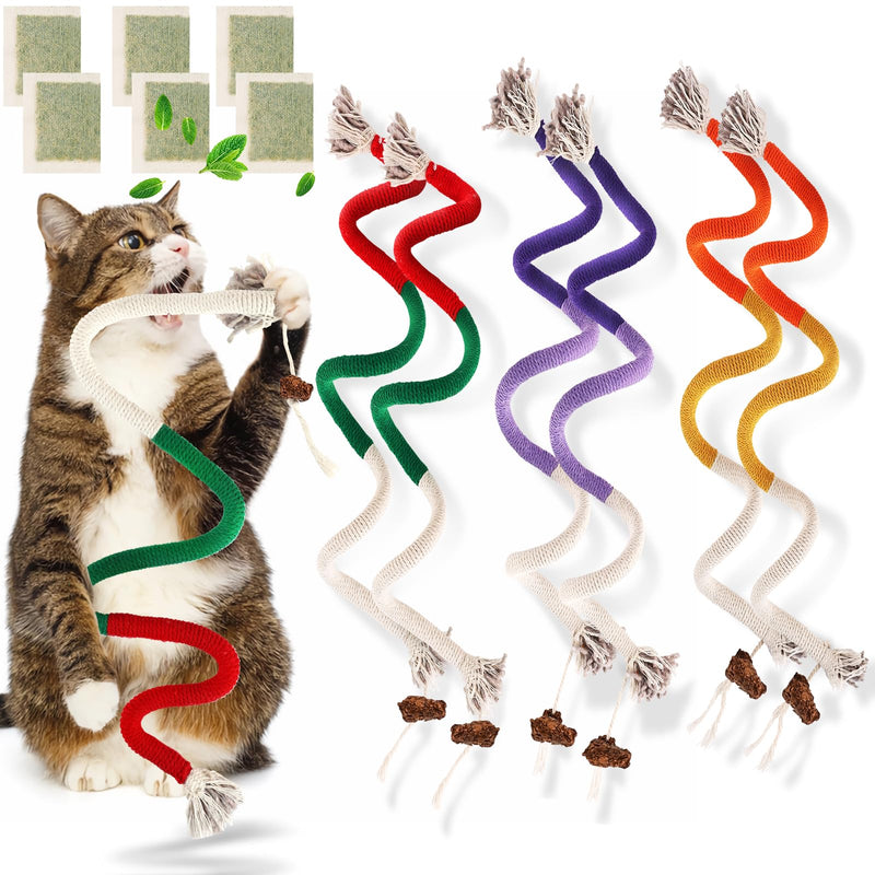 Sisal Rope Cat Toys, 6 Pcs Cat Chew Toy for Teeth Cleaning, 27.56 Inches Big Catnip Rope Toys for Indoor Cats, Interactive Cat Nip Teething Toys, Safe Chew Cat Toys (6 Bags of Catnip Included) - PawsPlanet Australia