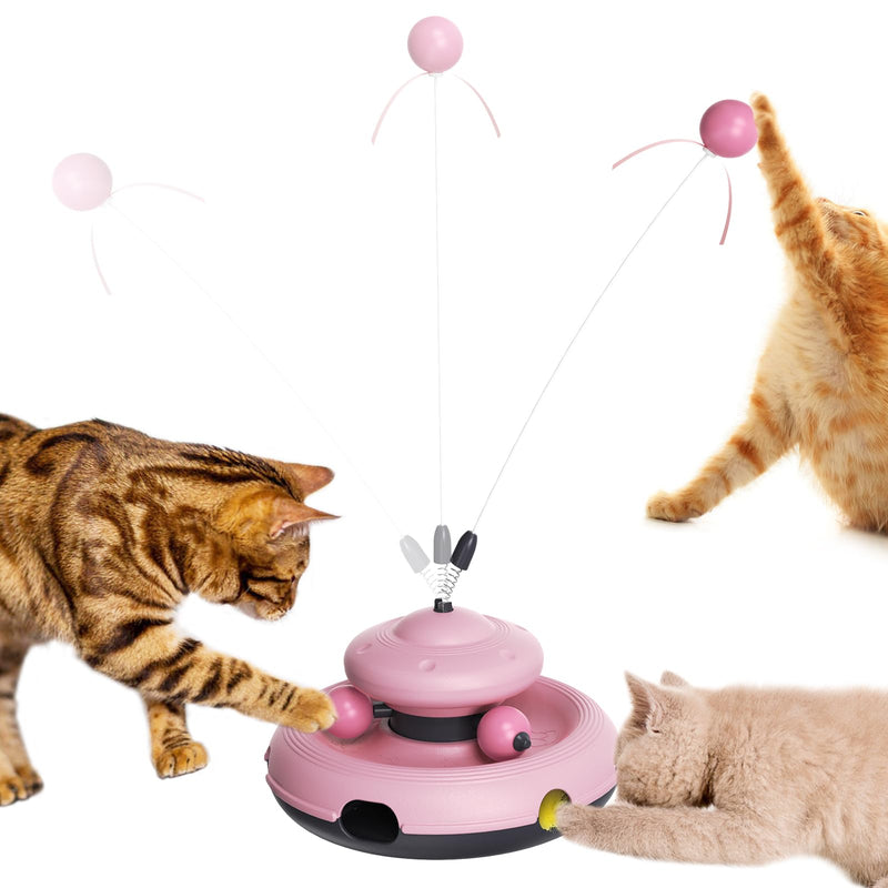Zaabaaziba Interactive Cat Toys, Track Balls Kitten Toy for indoor, High-Elasticity Cat Teaser Wand Cat Feather Toy, Perfect Toy for Multi-Cat Households for All Cat Breeds Pink - PawsPlanet Australia