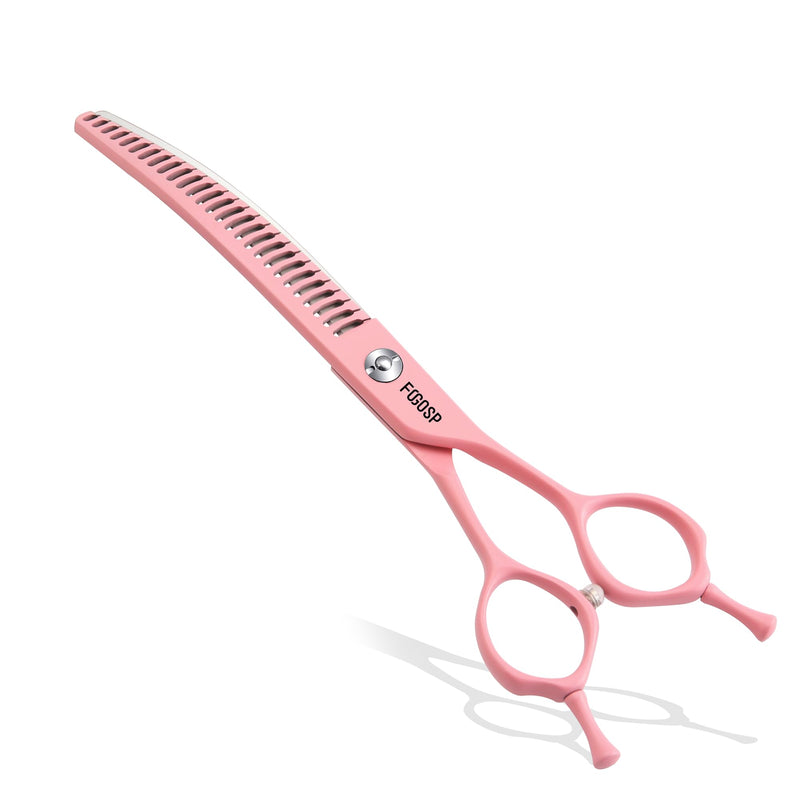 Curved Chunkers Dog Grooming Scissors 7.5" Macarone Series Professional Pet Grooming Shears for Large Dogs Pets Japan 440C Stainless Steel Sharp & Durable(Pink, 30Teeth Curved Thinners) 7.5 in Curved Chunkers Macaron Pink - PawsPlanet Australia