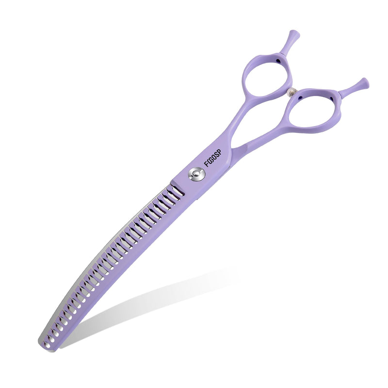 Curved Chunkers Dog Grooming Scissors 7" Macarone Series Professional Pet Grooming Shears for Dogs Pets Japan 440C Stainless Steel Sharp & Durable(Purple, 27Teeth Curved Thinners) 7.0 in Curved Chunkers Macaron Purple - PawsPlanet Australia