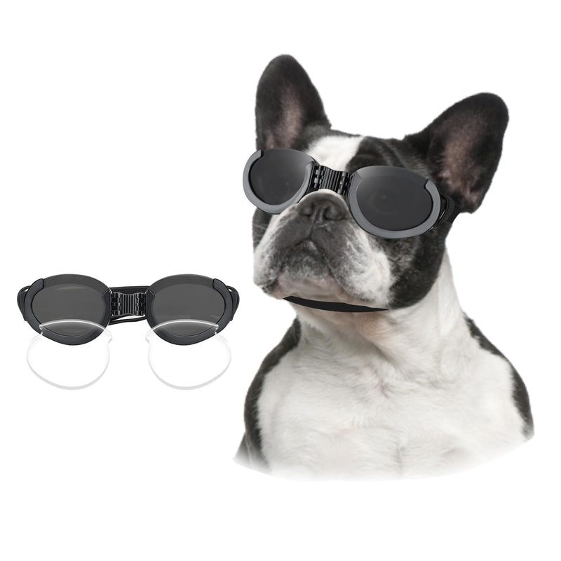 lesypet Dog Goggles Medium Breed, Dog Sunglasses with 2 Detachable Lenses Foldable Glasses for Dog UV Protection Windproof, Black - PawsPlanet Australia