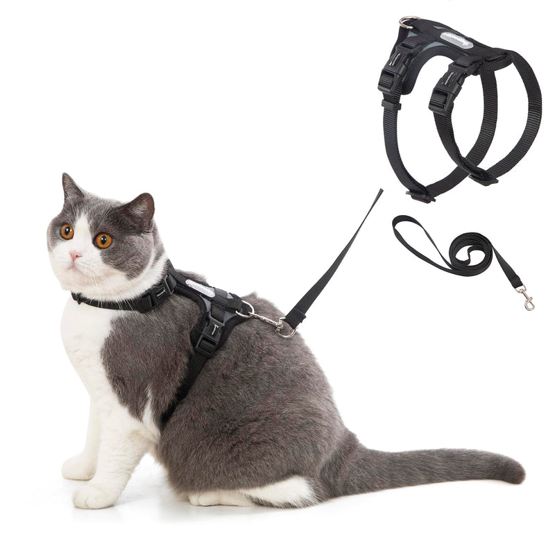 Cat Harness and Leash Set for Walking Lightweight Escape Proof Kitten Vest Harness Soft Fit for Cat Puppy Rabbits Easy Control (Grey Black, M(Chest:12.5''-19'', Neck:8''-12'')) M(chest:12.5''-19'', neck:8''-12'') Grey Black - PawsPlanet Australia