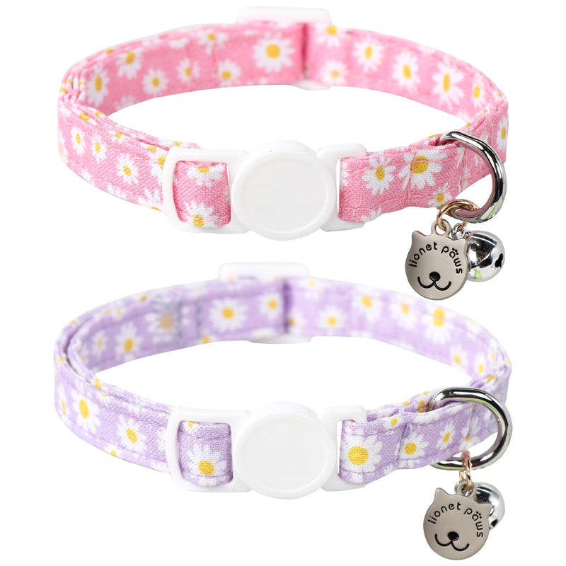 Lionet Paws 2pcs Pack Cotton Cat Collar,Breakaway Buckle with Daisy Pattern and Brand Pendant Cute Adjustable Cat Kitten Collar,Ideal for Girl Cats Boy Cats Uniform - PawsPlanet Australia
