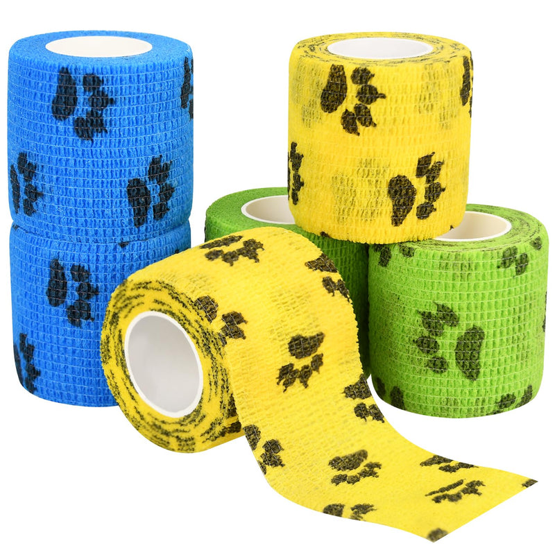 6pcs Vet Wraps, 2" Self Adhesive Bandage Wraps, Non-Woven Pet Wraps for Dogs Pet Animals & Ankle Sprains & Swelling (2", 6pcs, Paw Prints A) 6pcs 2" Paw Prints A - PawsPlanet Australia