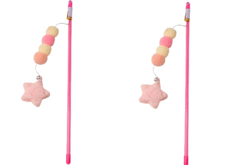 2 Pcs Pink Cat Stick Toy Elastic Rope Plush Ball Star Pendant Bite-Resistant Comfortable Grip Relieve Boredom Handmade Kitten Teaser Wand Cat Mice and Animals Toys Pet Supplies - PawsPlanet Australia