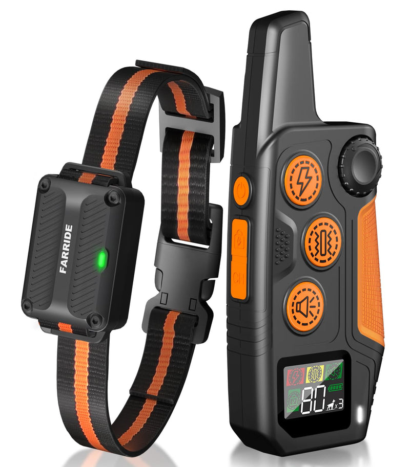 Dog Shock Collar 3300FT 4 Channels Dog Training Collar with Remote for 8-120lbs Small Medium Large Dogs,Waterproof Rechargeable E-Collar with Beep,Vibration,Shock,Safe Lock (Orange) Orange - PawsPlanet Australia