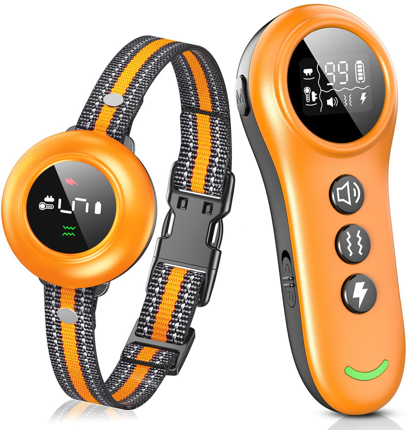2-in-1 Dog Shock Collar & Dog Bark Collar - Smart Anti Barking Dog Training Collar with 5 Adjustable Sensitivity & 3300FT Remote for All Breeds IP67 Waterproof Rechargeable E-Collar (Orange) Orange - PawsPlanet Australia
