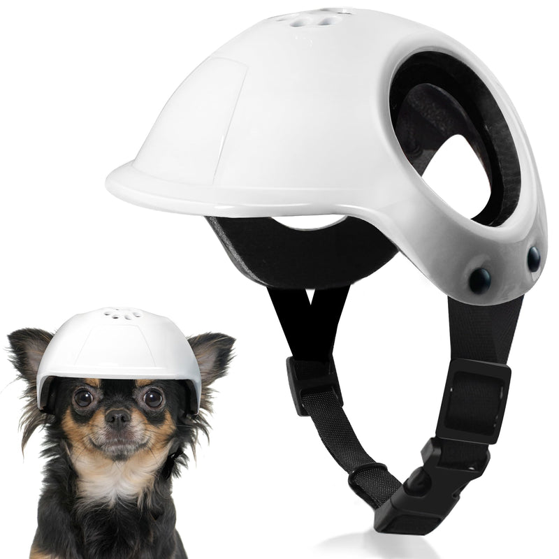 Dog Helmets for Small Dogs with Ear Holes, Hard Safety Pet Dog Hat for Puppy, Windproof Doggies Motorcycle Helmets for Outdoor Riding Hiking Cycling (White, Small) - PawsPlanet Australia