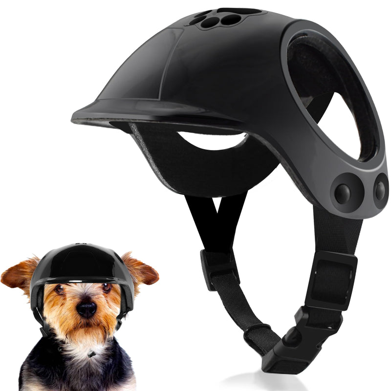 Dog Helmets for Small Dogs with Ear Holes, Hard Safety Pet Dog Hat for Puppy, Windproof Doggies Motorcycle Helmets for Outdoor Riding Hiking Cycling (Black, Small) - PawsPlanet Australia