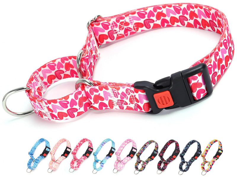 Martingale Collar for Dogs, Pink Heart Dog Collar for Small Medium Large Dogs, Girl Dog Collars with Quick-Release Buckle for Training, Walking, Hunting (L) A16 L (Neck 20"-28") - PawsPlanet Australia