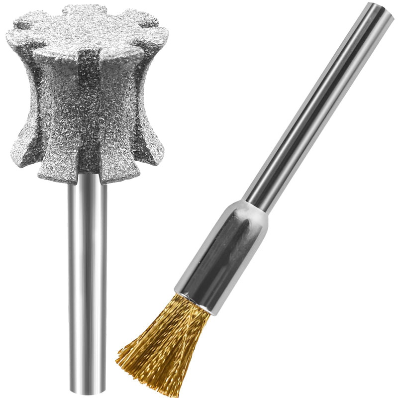 LENONG Fast Cooling Pet Nail Grinder Bit Sawtooth Tip, Anti-Clogging Diamond Dog Nail Head with Steel Brush for 1/8" Dremel Rotary Tools and Most Brands ShapeC(80# Coarse) - PawsPlanet Australia