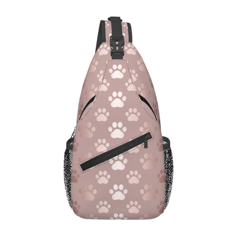 Paw Print Sling Bag for Women Men Rose Gold Dog or Cat Paw Pet Prints Cute Puppy Footprint Crossbody Chest Shoulder Bag Animal Pet Claws Backpack Casual Gym Sports Travel Hiking Daypack - PawsPlanet Australia