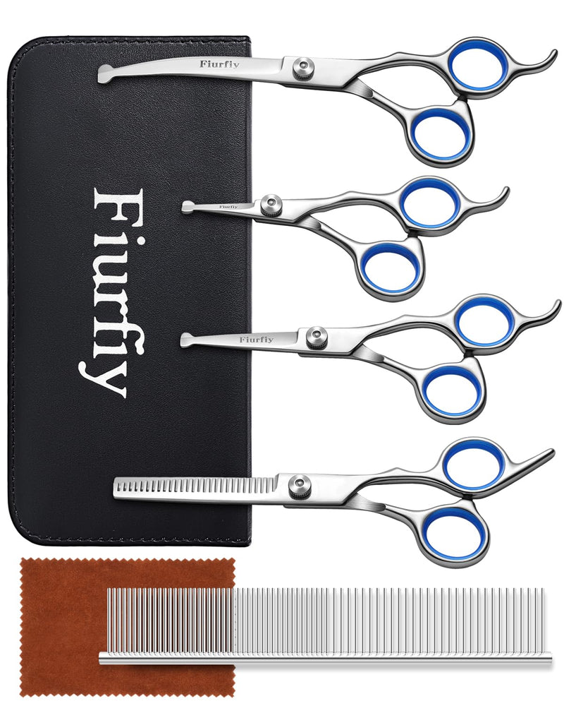 Furry Grooming Scissors with Safety Round Heads. Dog Grooming Scissors, 5CR 6 in 1 Dog Grooming Scissors, Curved Dog Grooming Scissors, Professional Pet Grooming Scissors Set for Dogs and Cats - PawsPlanet Australia