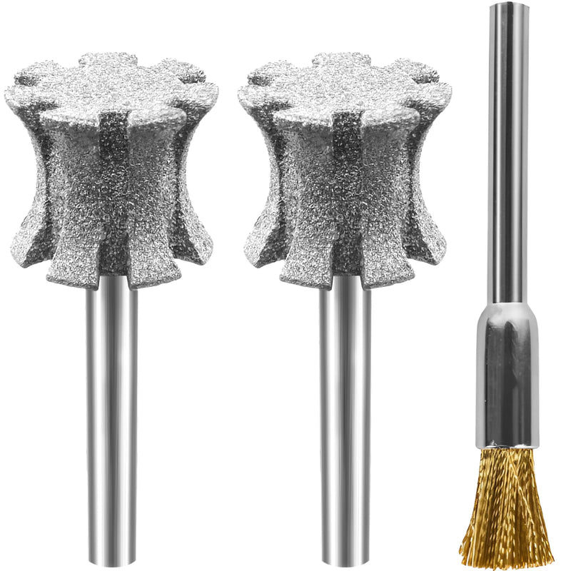 Faster Cooling Pet Nail Grinder Tip Sawtooth Wheel, Anti-Clogging Diamond Dog Nail Grinding Tips with Steel Brush for 1/8" Dremel Rotary Tools & Many Brands for Small Medium Large & Anxious Dogs ShapeC(2P 80#) - PawsPlanet Australia