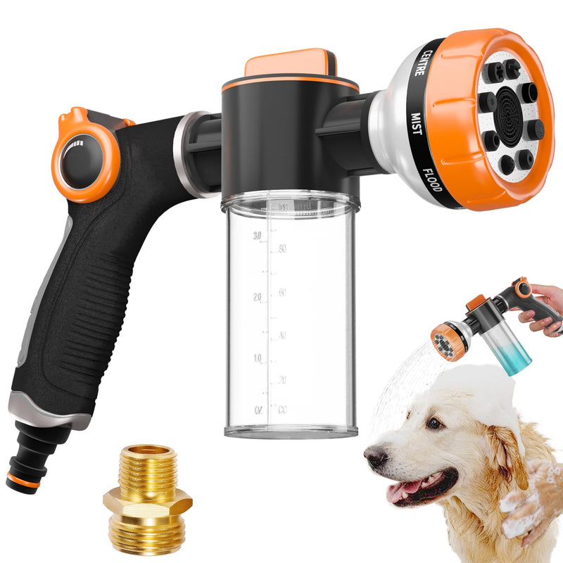 Dog Shower Attachment,Upgrade 8-in-1 Mode Dog Washing Hose Attachment with 3.5oz 100cc Soap Dispenser, Replacement Hose Adapter for Pet Washing Irrigated Lawn Patio Car Cleaning - PawsPlanet Australia