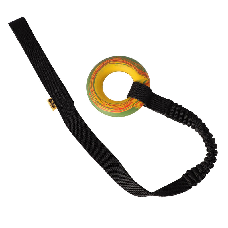 Dingo natural rubber puller for dog tug toy ring with bungee strong shock tugger, long toy for dog training, agility sport, tug of war, handle 24-28in random color 15674 24-28" - PawsPlanet Australia