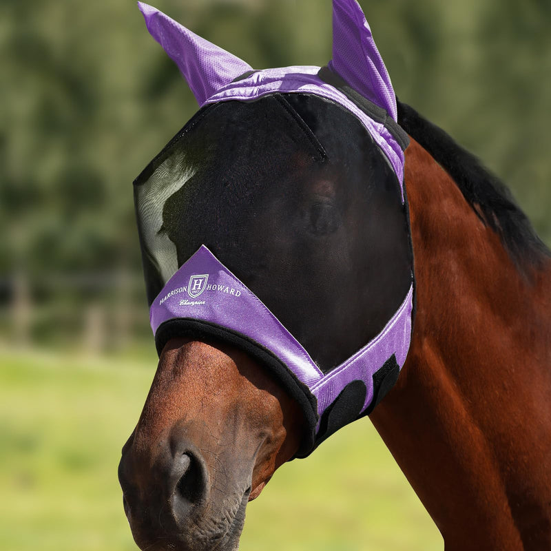 Harrison Howard Pro Luminous Horse Half Face Fly Mask Large Eye Space with Ears UV Protection for Horse Gentle Lavendar XL - PawsPlanet Australia