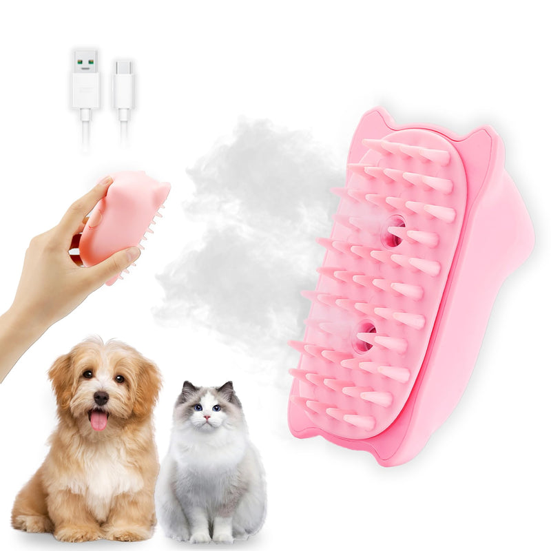 Cat Steam Brush, 3 in 1 Cat Steamy Brush for Shedding Grooming Brush With Steam, Rechargeable Silicone Pet Brush for Cat Dog Shedding, Massage, and Clean Comb -Pink Pink - PawsPlanet Australia