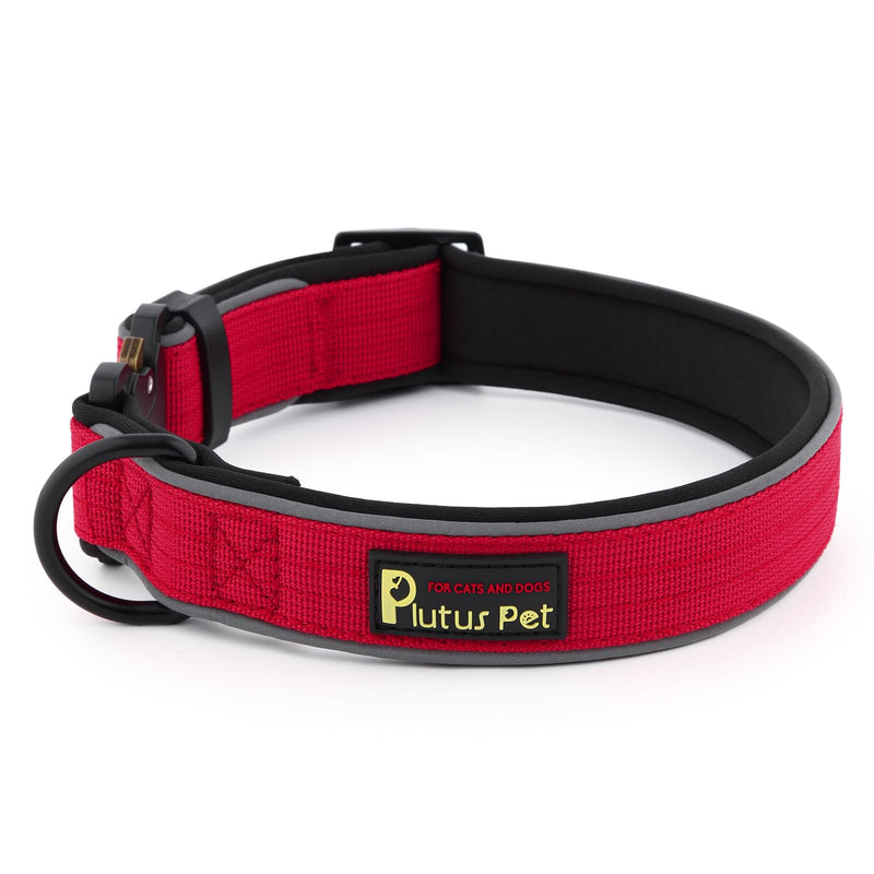 Plutus Pet Tactical Dog Collar, Reflective, Adjustable Heavy Duty Dog Collar, Soft Padded and Comfortable, for Small Medium and Large Dogs (Red, M) Red - PawsPlanet Australia