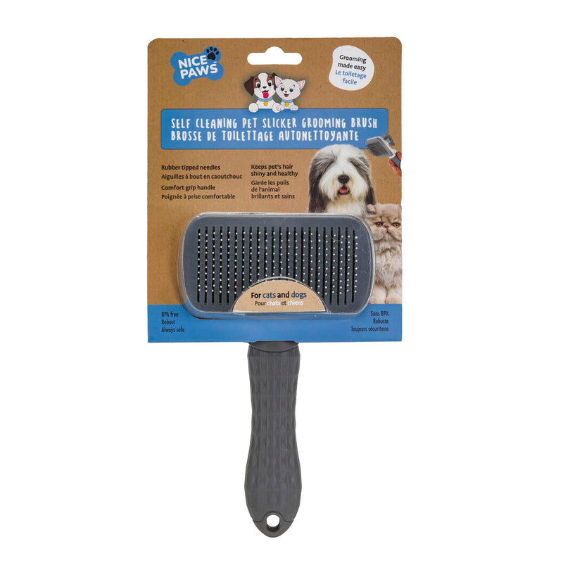 Self Cleaning Slicker Brush - PINK/GREY/BLUE - 1Pc- Pet Grooming Shedding Brush for Dogs and Cats - Remove Loose Undercoat & Tangles - Massaging Tool for Long or Short Hair Grey - PawsPlanet Australia