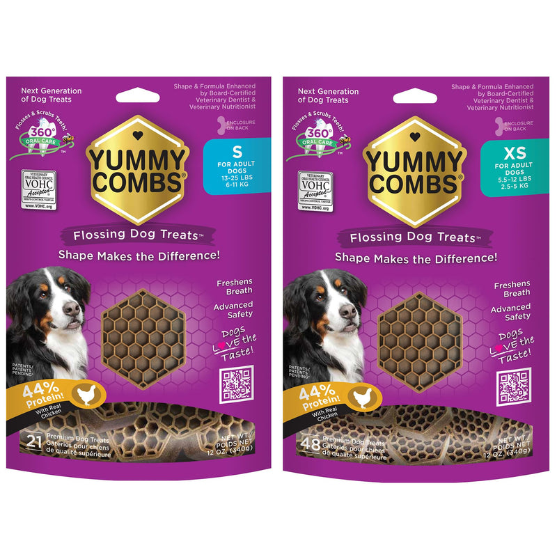 Yummy Combs Dog Dental Treats – Vet VOHC Approved – Delicious Chicken Protein – Removes Tartar with Cleaning Comb Shape – Extra Small 12oz and Small 12oz - PawsPlanet Australia