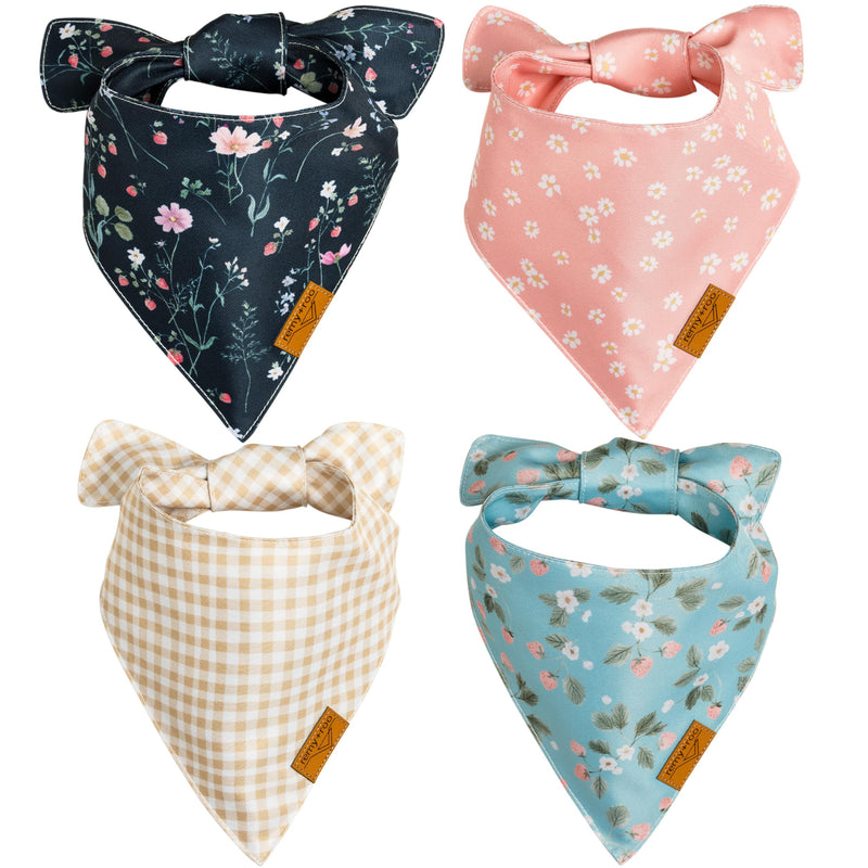 Remy+Roo Summer Dog Bandanas - 4 Pack Meadow Set | Premium Durable Adjustable Polyester Fabric | Patented Girl Dog Bandana Small - PawsPlanet Australia