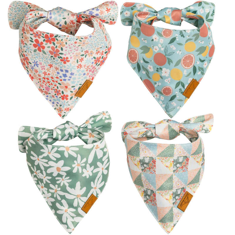 Remy+Roo Spring Dog Bandanas - 4 Pack Taylor Set | Premium Durable Adjustable Polyester Fabric | Patented Shape Girl Dog Bandana, Floral Bandana for Dogs (Small)