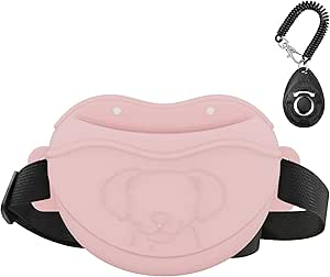 Dog Treat Pouch Kit, Silicone Treat Bag Fanny Pack with Waist Belt Magnetic Closure Pouches, with Dog Clicker and Silent Whistle for Pet Training Walking(Pink) Pink - PawsPlanet Australia