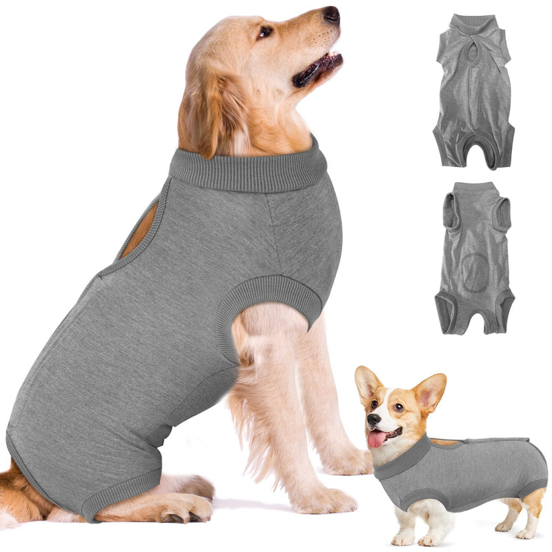 SlowTon Dog Recovery Suit - Surgery Recovery Suit for Female Male Dogs, Dog Onesie After Spay Abdominal Wounds, E-Collar Cone Alternative Prevent Licking Pet Surgical Snugly Suit(Grey,XXL) XX-Large Grey - PawsPlanet Australia