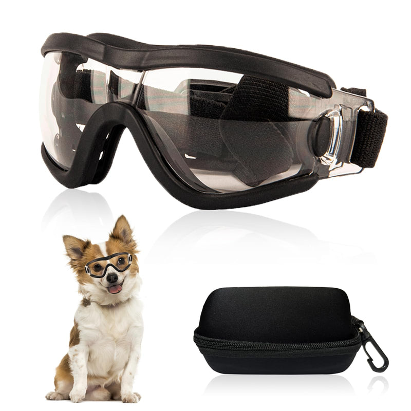 Dog Goggles Small Breed Dog Sunglasses with Adjustable for UV Protection Eyewear Doggy Doggie Puppy Glasses Anti-Fog Wind Dust Snowproof (Black Frame Transparent Lens) Black Frame Transparent Lens