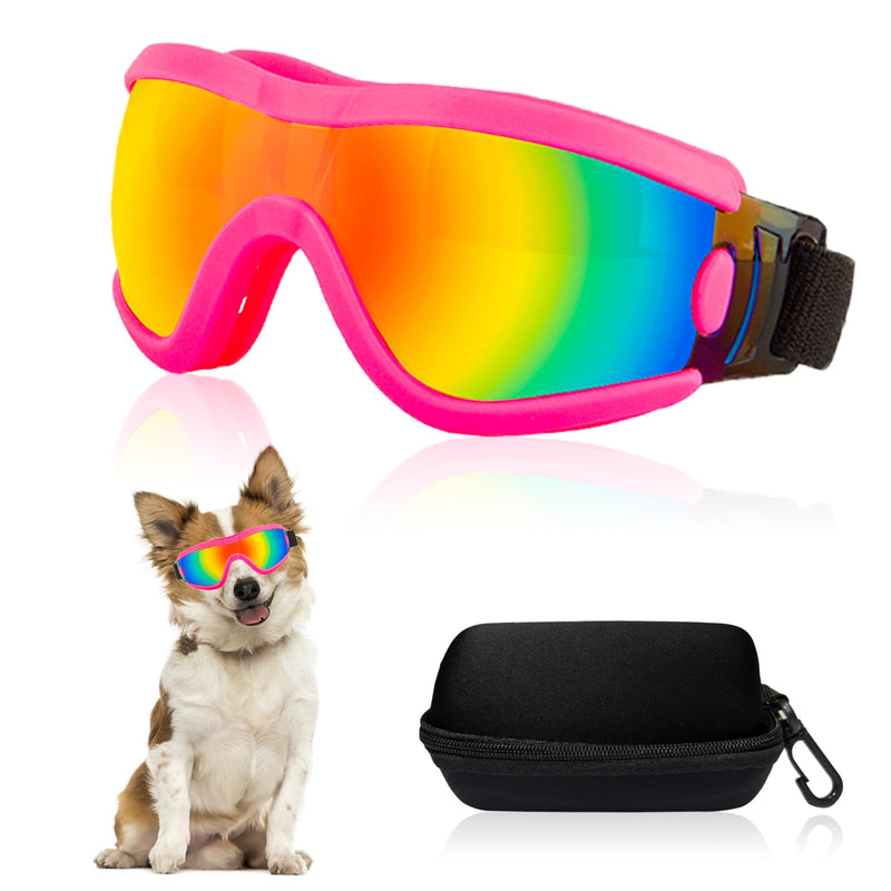 Mitubati Dog Goggles Small Breed Dog Sunglasses with Adjustable for UV Protection Eyewear Doggy Doggie Puppy Glasses Anti-Fog Wind Dust Snowproof (Pink Frame Red Lens) Pink Frame Red Lens - PawsPlanet Australia