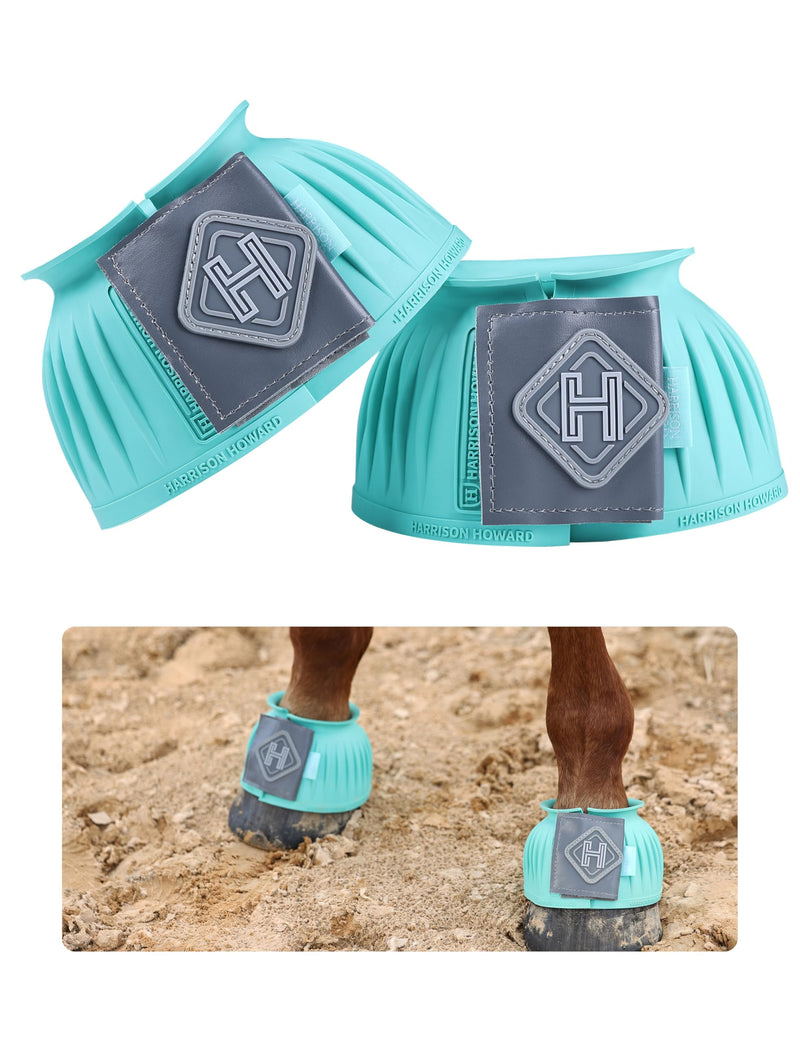 Harrison Howard Rubber Bell Boots Leather Touch-Close Overreach Boots Hoof Protection for Horses Sold in Pairs Turquoise L - PawsPlanet Australia