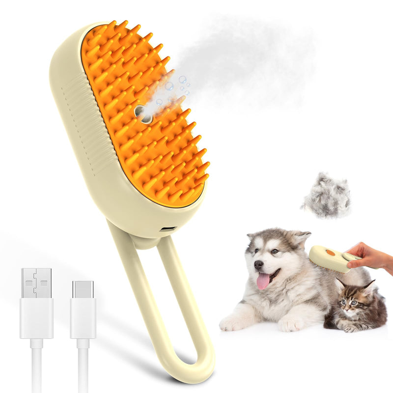 Cat Hair Steam Brush for Shedding, Pet Hair Removal Comb with Water Tank, 3 In 1 Steam Cat Brush, USB Charging Port, Steam Pet Brush with Removable Comb for Removing Floating Hair - PawsPlanet Australia