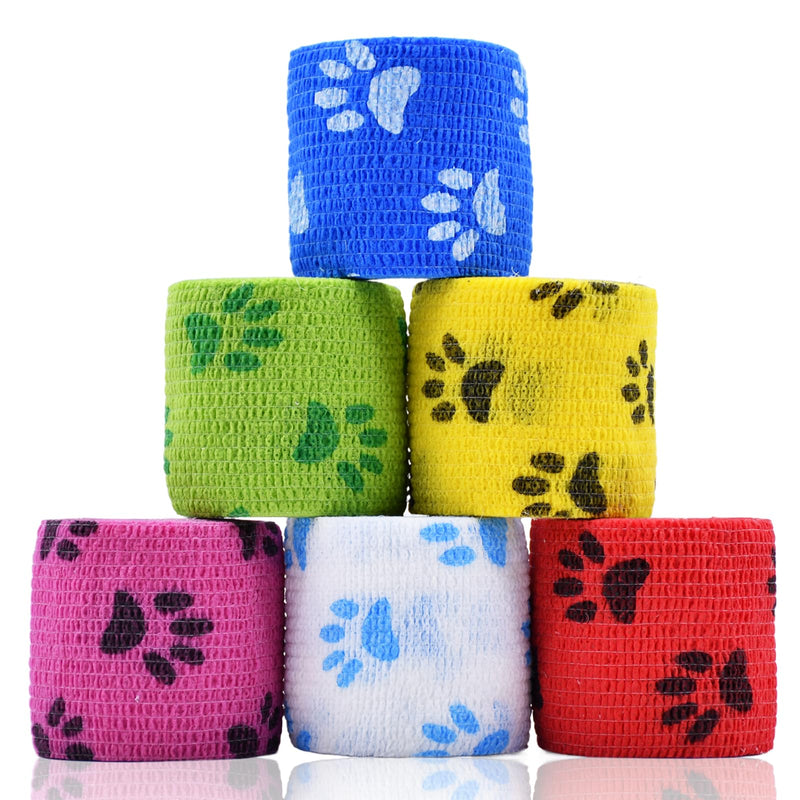 6 Roll 2 Inch x 5 Yards Paw Print Pet Vet Wrap for Dogs Cats, Cohesive Bandages in Bulk, Colorful Non-Woven Self Adhesive Bandages Wrap Roll for Pet Animals Wound Care, Ankle Sprains and Swelling - PawsPlanet Australia