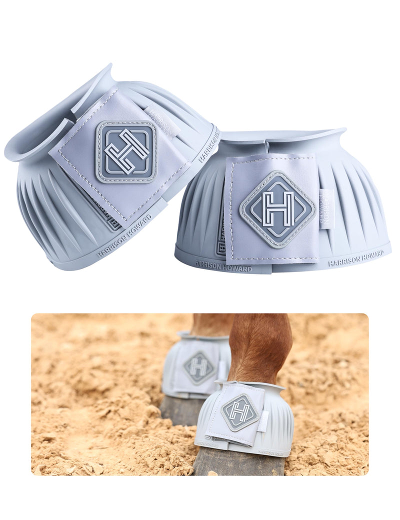 Harrison Howard Rubber Pull-on Bell Boots with Fleece Lining and Touch-Close Tapes Hoof Overreach Protection for Horses XL Light Grey