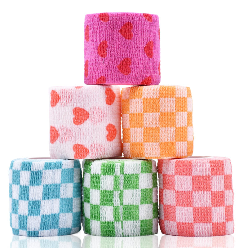 6 Roll 2 Inch x 5 Yards Checkered and Heart Print Pet Vet Wrap for Dogs Cats, Cohesive Bandages in Bulk, Non-Woven Self Adhesive Bandages Wrap Roll for Animals Wound Care, Ankle Sprains and Swelling - PawsPlanet Australia