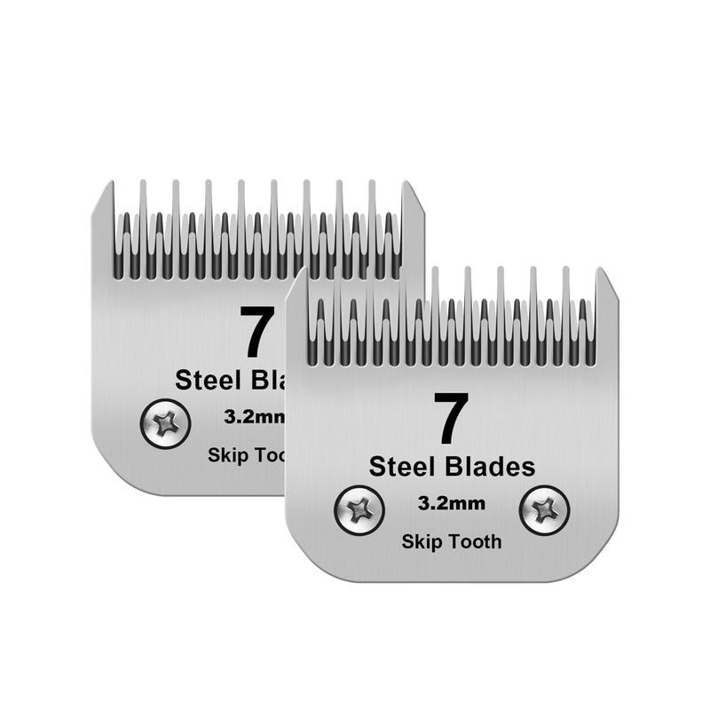 7 Skip Tooth Detachable Pet Dog Grooming Steel Blades,Compatible with Andis,Oster A5,Wahl KM10 Series Clippers,Cut Length 1/8-Inch (3.2mm) ?2 Pack 7 Skip Tooth-2 PCS Silver
