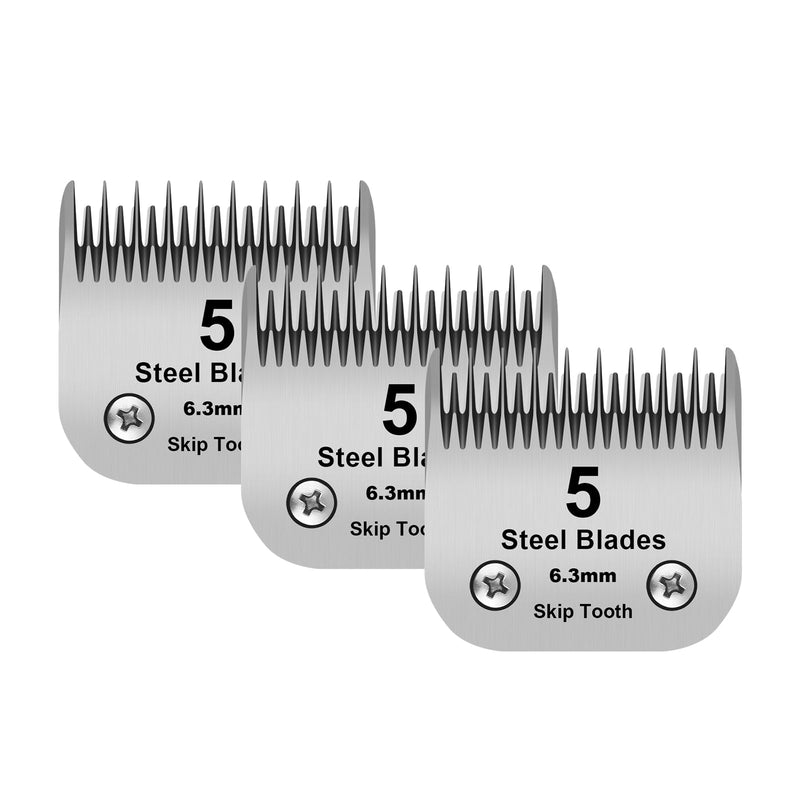 5 Skip Tooth Detachable Pet Dog Grooming Steel Blades,Compatible with Andis,Oster A5,Wahl KM10 Series Clippers,Cut Length 1/4-Inch (6.3mm) 3 Pack 5 Skip Tooth-3 PCS - PawsPlanet Australia