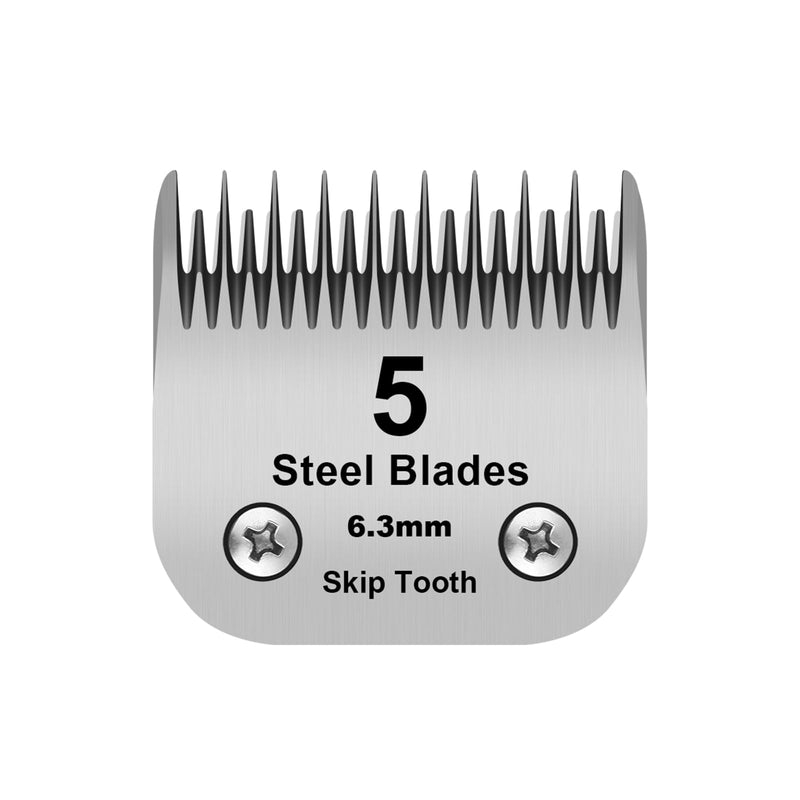 5 Skip Tooth Detachable Pet Dog Grooming Steel Blades,Compatible with Andis,Oster A5,Wahl KM10 Series Clippers,Cut Length 1/4-Inch (6.3mm) ，1 Pack 5 Skip Tooth-1 PCS Silver - PawsPlanet Australia