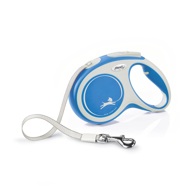 FLEXI New Comfort Tape Retractable Dog Leashes for Medium Dogs Upto 55 lbs. – 16 ft., Blue | Tangle Free Pet Walking Leash with One-Handed Brake, Pause, Lock|German Quality Product Medium - 16 Feet - PawsPlanet Australia