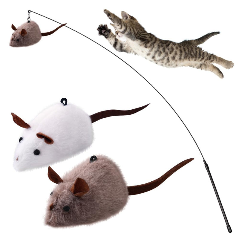 PAZ'S GIFT Cat Wand Toy, cat Stick Interactive Vocal Toy Mouse, Squeak, Mouse, cat Toy, cat Kick Toy, Suitable for All cat Types, 2-Pack - PawsPlanet Australia