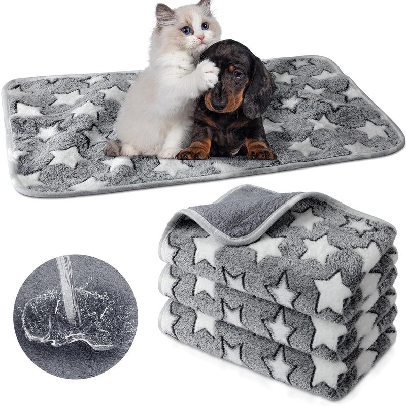 Tranqun 4 Pcs Waterproof Dog Blankets 30 x 21 Inch Washable Puppy Blankets for Small Dog Reusable Pet Pee Pad Soft Reversible Fleece Cat Blanket Sleep Floor Mat for Guinea Pig Cage Liners (Gray) Gray - PawsPlanet Australia